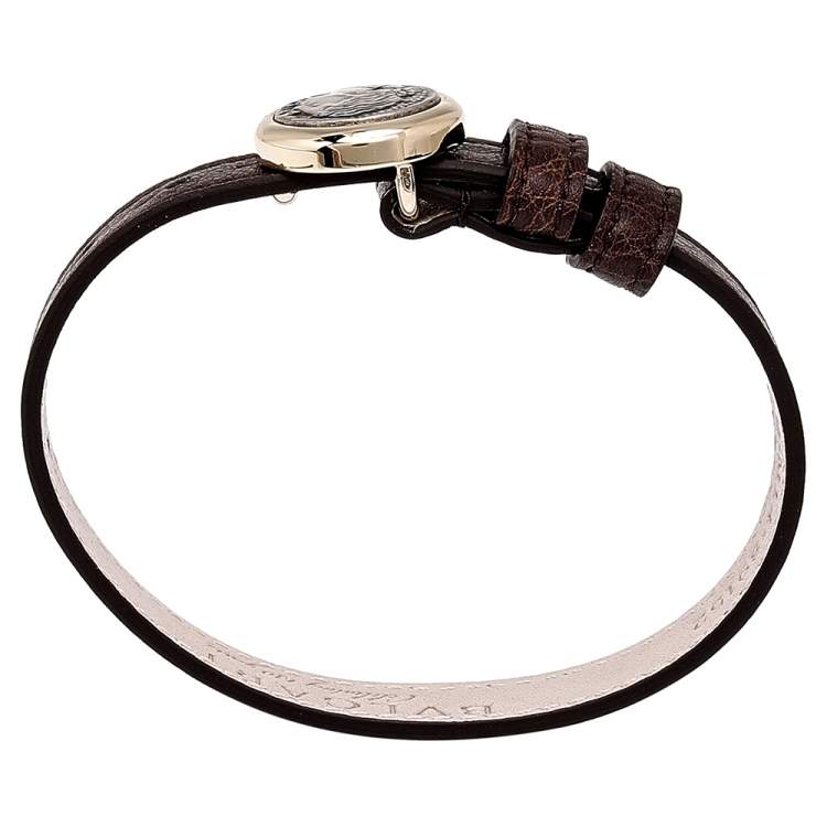 Pre Owned Bvlgari  Brown Leather Two Tone Monete Coin Wrap Bracelet