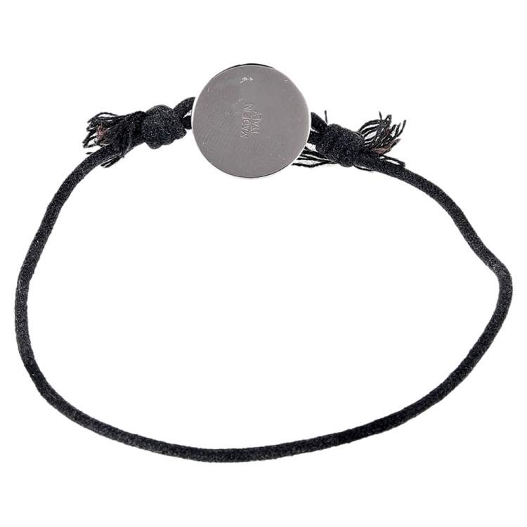 Pre Owned Bvlgari Logo Black Enamel Silver Adjustable Cord Bracelet