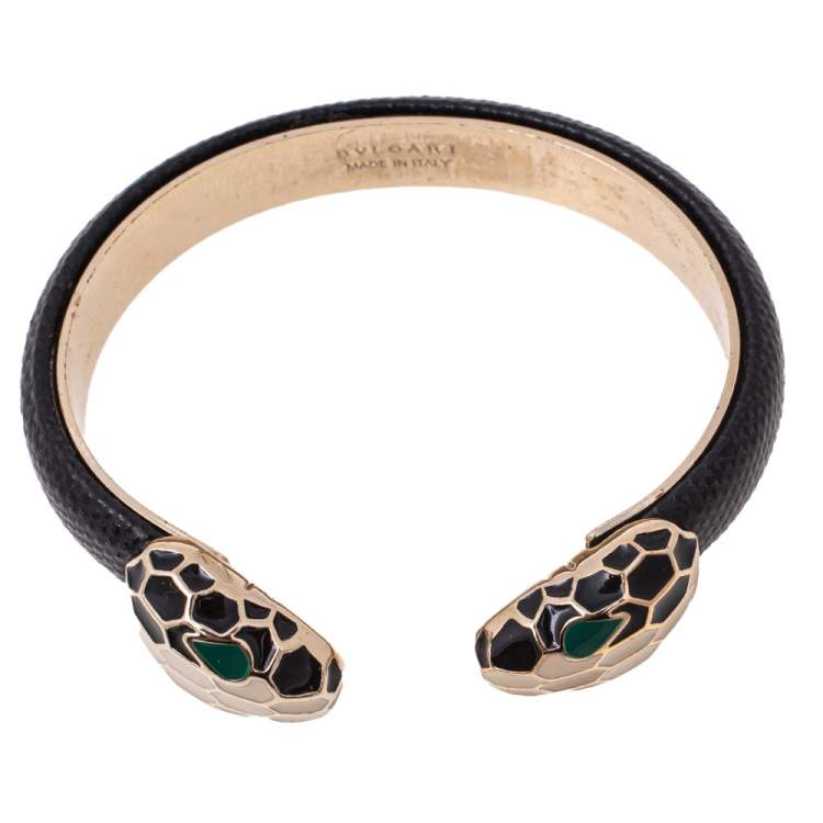 Pre Owned Bvlgari Serpenti Forever Black Leather Cuff Bracelet 