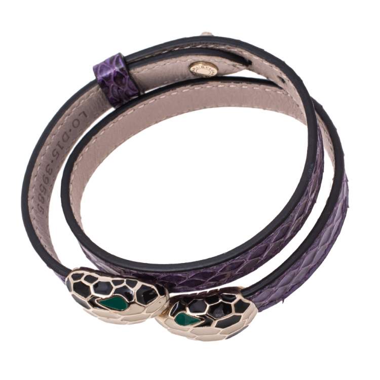 Pre Owned Bvlgari Serpenti Forever Purple Leather Double Coiled Bracelet