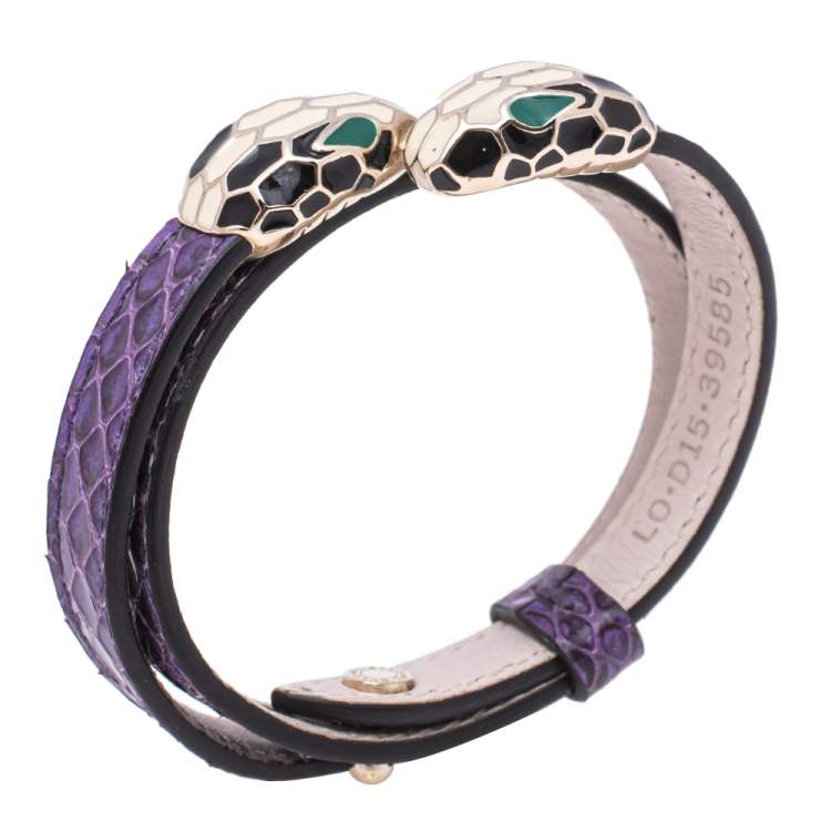Pre Owned Bvlgari Serpenti Forever Purple Leather Double Coiled Bracelet
