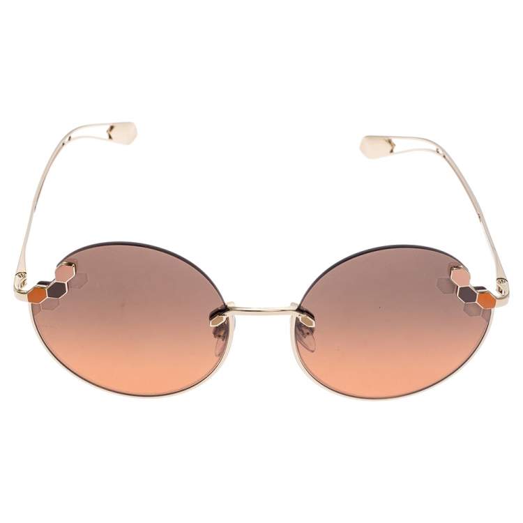 Pre Owned Bvlgari Gold Tone/ Bicolor Gradient BV 6124 Serpenti Round Sunglasses