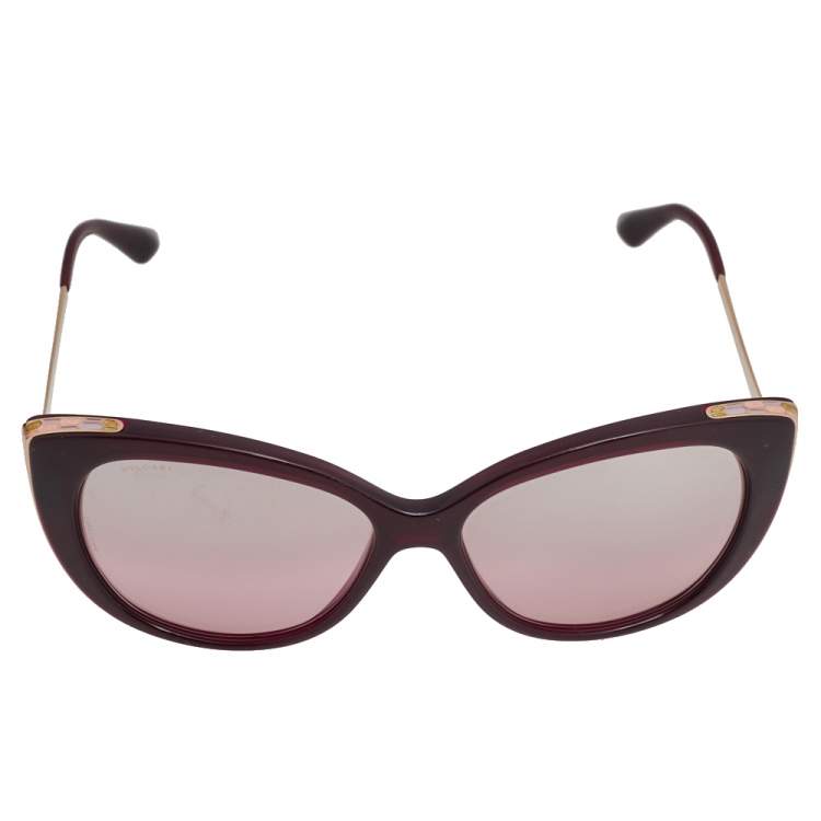 Pre Owned Bvlgari Burgundy/ Rose Gradient Mirror Serpenti Cat Eye Sunglasses