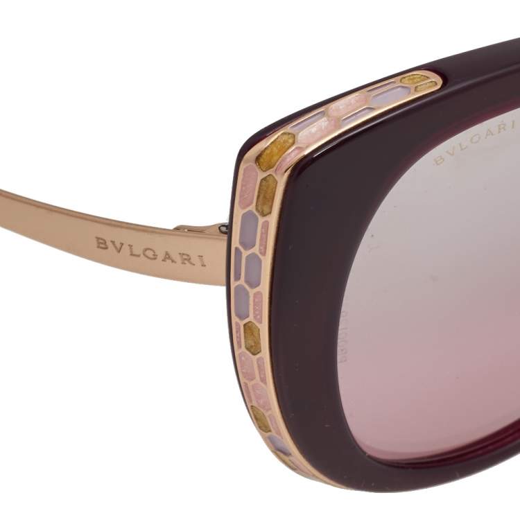 Pre Owned Bvlgari Burgundy/ Rose Gradient Mirror Serpenti Cat Eye Sunglasses