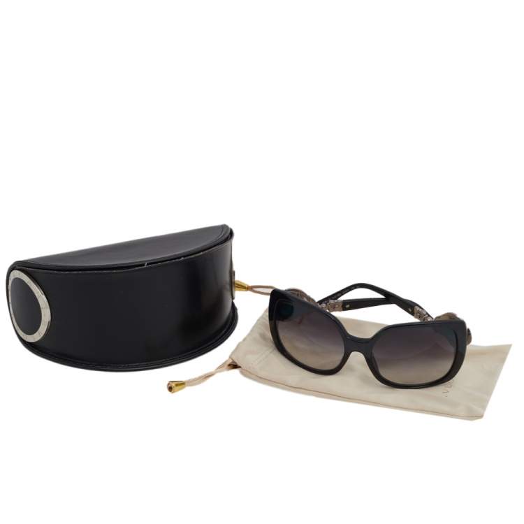 Pre Owned Bvlgari Black/ Grey Gradient 8081-B Crystal Oversized Square Sunglasses