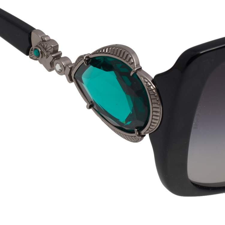 Pre Owned Bvlgari Black/ Grey Gradient 8081-B Crystal Oversized Square Sunglasses
