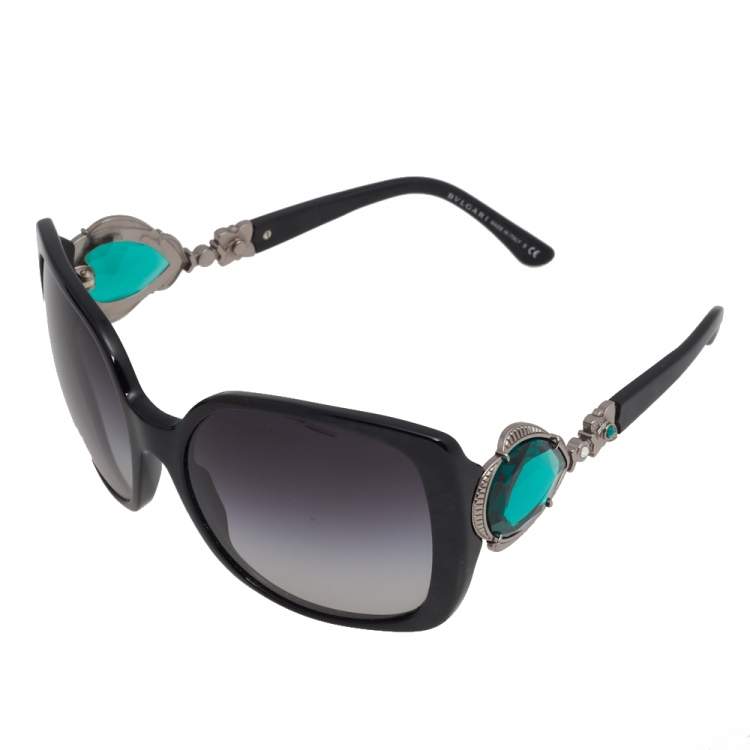 Pre Owned Bvlgari Black/ Grey Gradient 8081-B Crystal Oversized Square Sunglasses