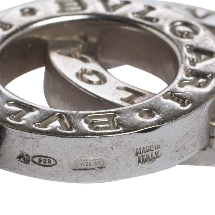 Pre Owned Bvlgari Fortuna Interlocking Circles Sterling Silver Black Cord Bracelet