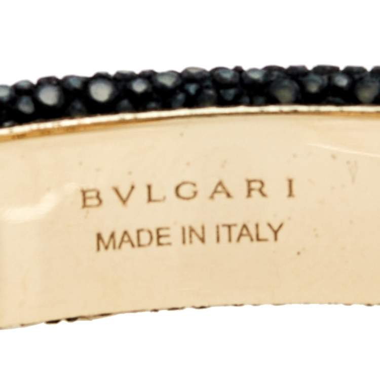 Pre Owned Bvlgari Serpenti Forever Black Galuchat Leather Cuff Bracelet
