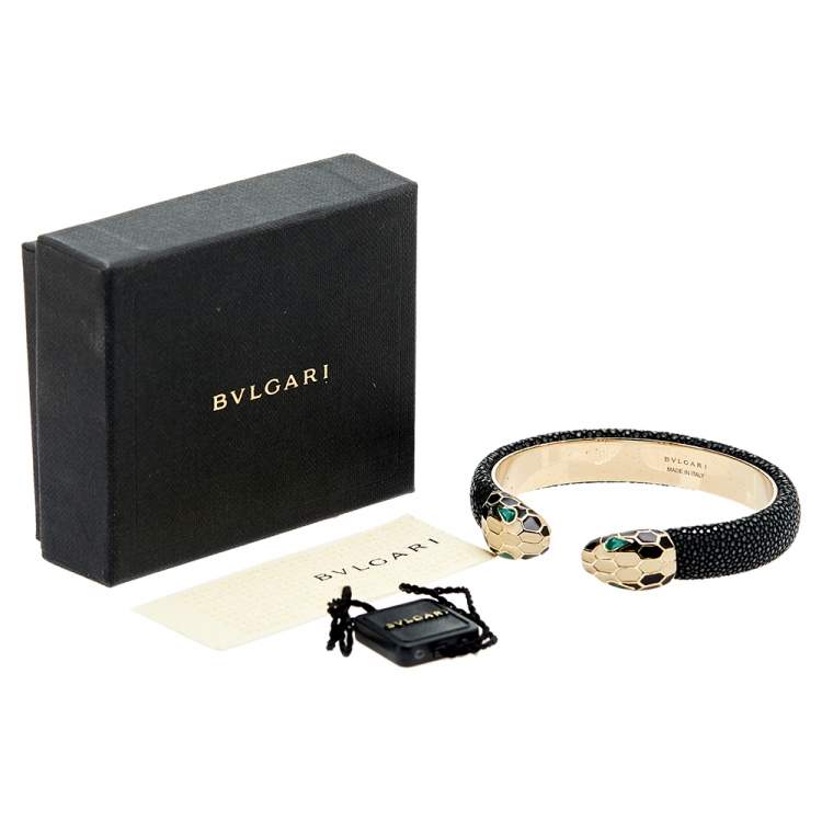 Pre Owned Bvlgari Serpenti Forever Black Galuchat Leather Cuff Bracelet