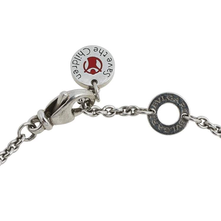 Pre Owned Bvlgari B.Zero1 Save the Children Black Ceramic Sterling Silver Bracelet M/L