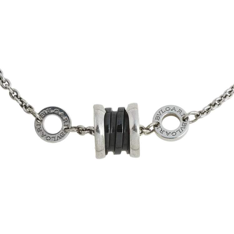 Pre Owned Bvlgari B.Zero1 Save the Children Black Ceramic Sterling Silver Bracelet M/L