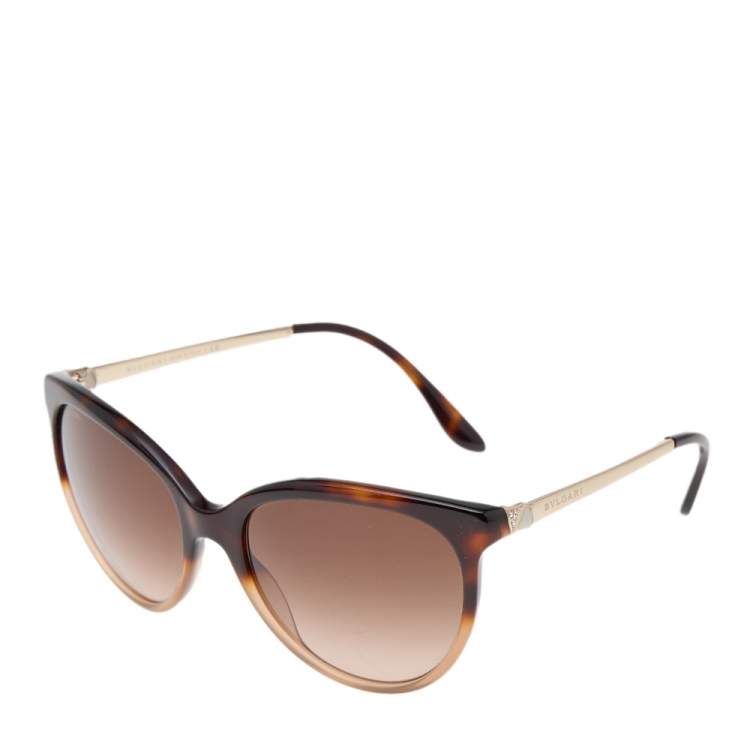 Pre Owned Bvlgari Havana/Gold BV 8161-B Cat Eye Gradient Sunglasses