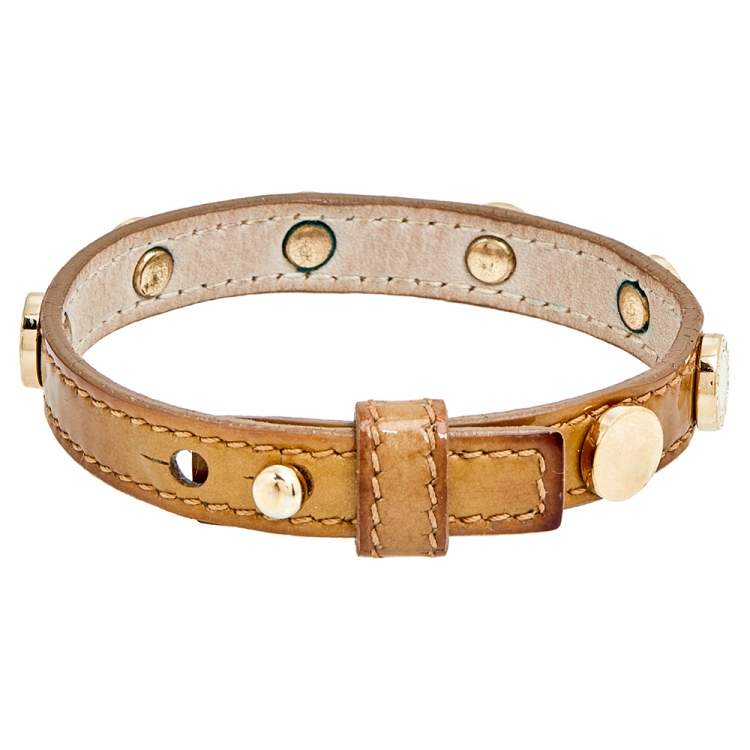 Pre Owned Bvlgari Beige Reversible Studded Enamel Le Bracelet