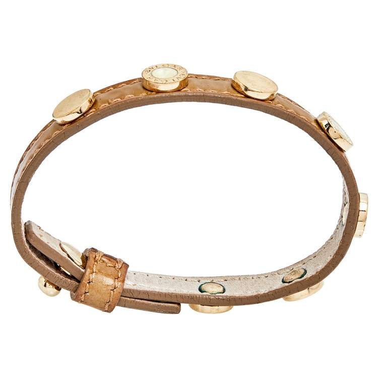 Pre Owned Bvlgari Beige Reversible Studded Enamel Le Bracelet