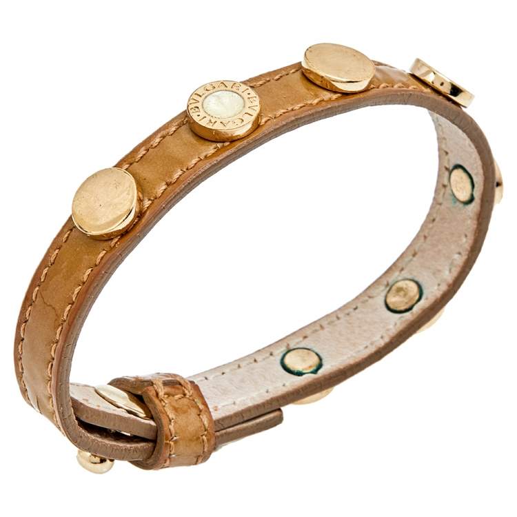Pre Owned Bvlgari Beige Reversible Studded Enamel Le Bracelet