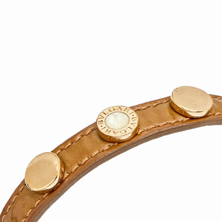 Pre Owned Bvlgari Beige Reversible Studded Enamel Le Bracelet