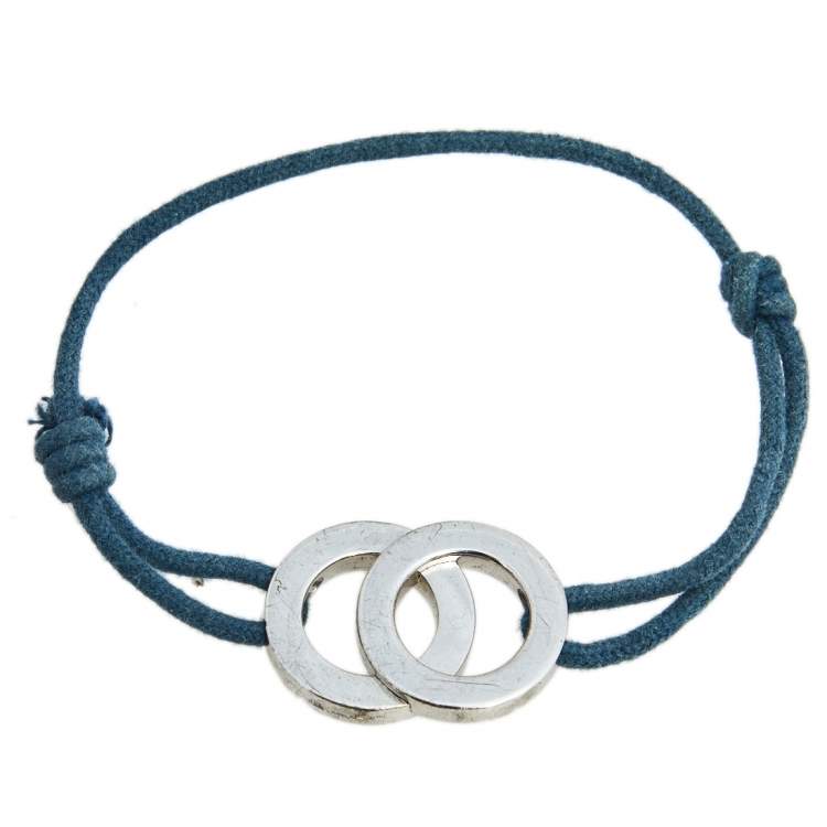 Pre Owned Bvlgari Silver and Blue Adjustable Cord Bracelet
