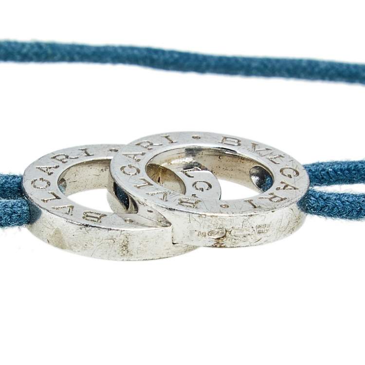 Pre Owned Bvlgari Silver and Blue Adjustable Cord Bracelet