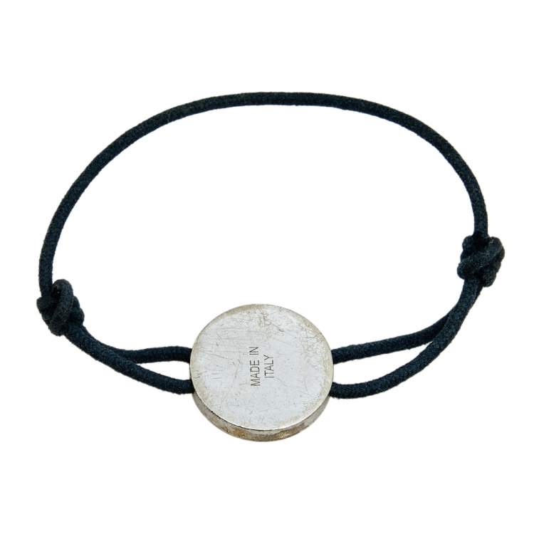 Pre Owned Bvlgari Sterling Silver Black Signature Disc Adjustable Cord Bracelet