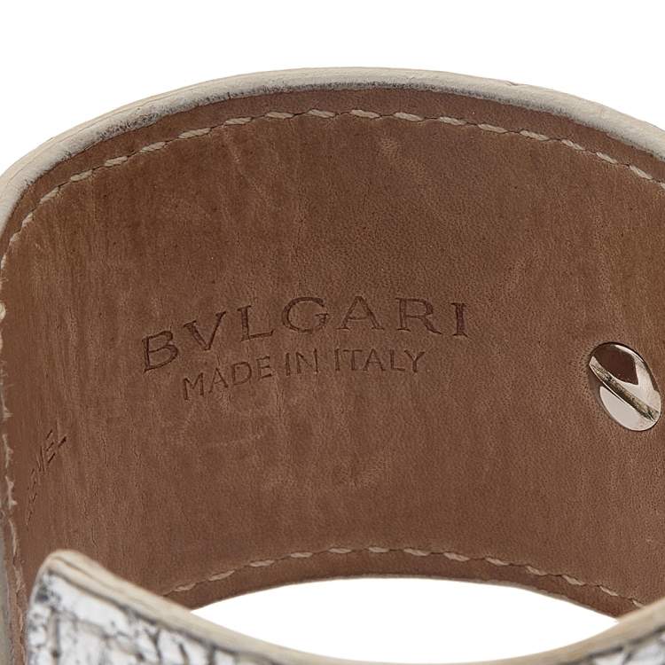 Pre Owned Bvlgari Silver Karung Leather Wide Cuff Bracelet