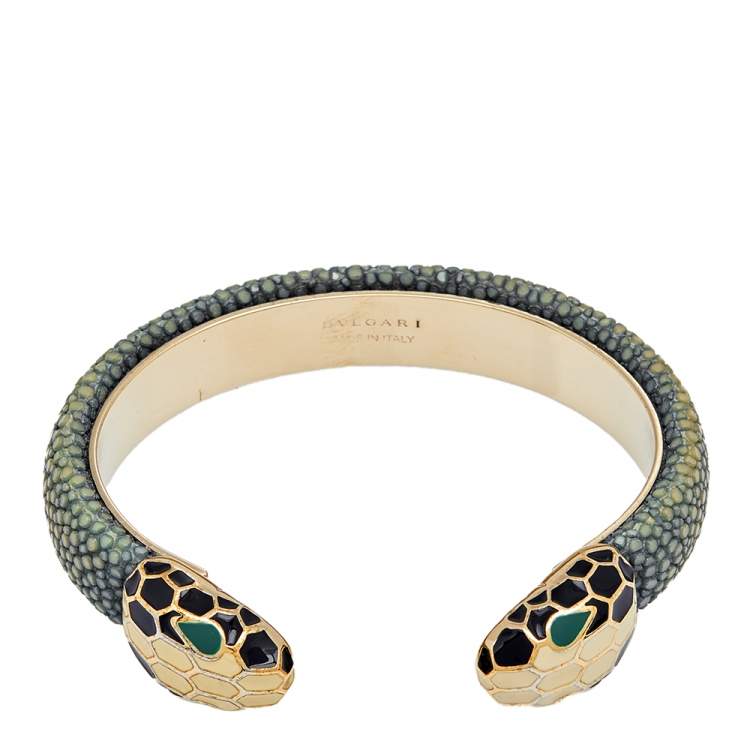 Pre Owned Bvlgari Blue Galuchat Leather Serpenti Forever Open Cuff Bracelet