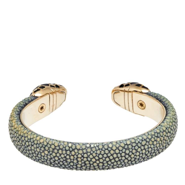 Pre Owned Bvlgari Blue Galuchat Leather Serpenti Forever Open Cuff Bracelet