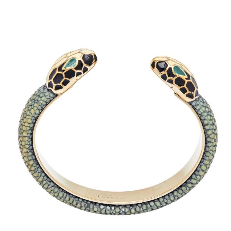 Pre Owned Bvlgari Blue Galuchat Leather Serpenti Forever Open Cuff Bracelet