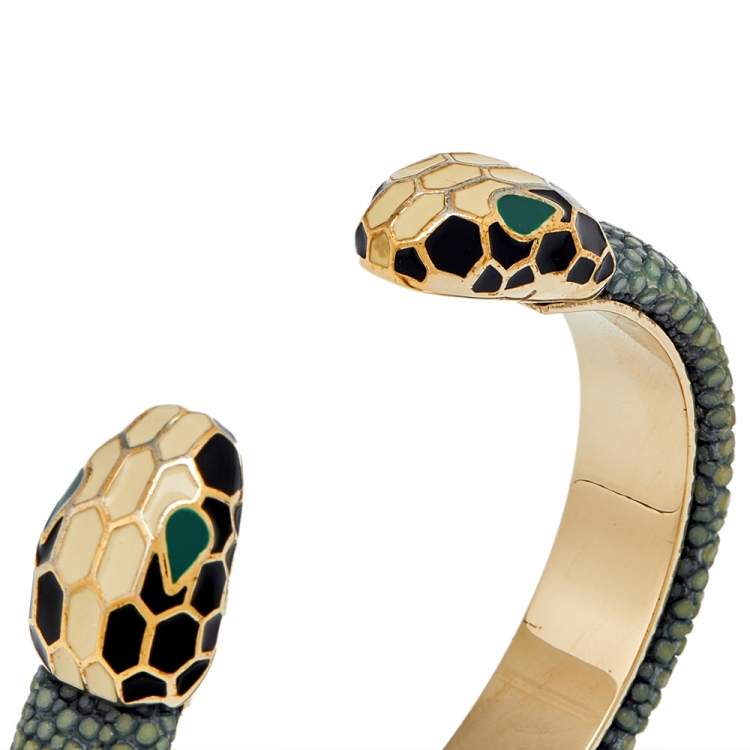 Pre Owned Bvlgari Blue Galuchat Leather Serpenti Forever Open Cuff Bracelet