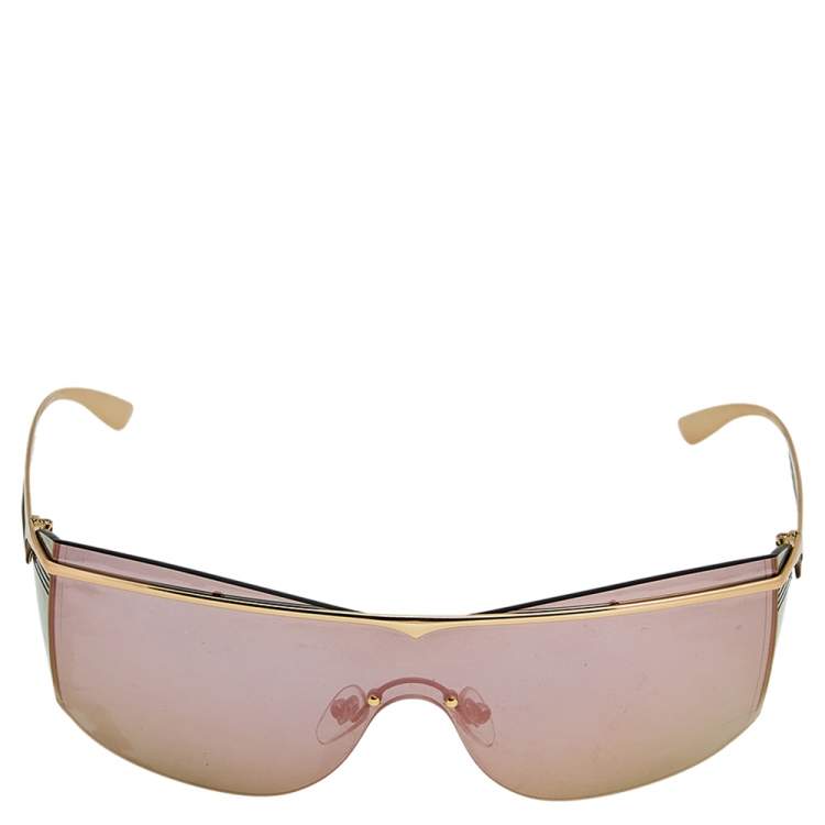 Pre Owned Bvlgari Pale Gold/ Rose Gold Mirrored 6139 Rectangle Sunglasses