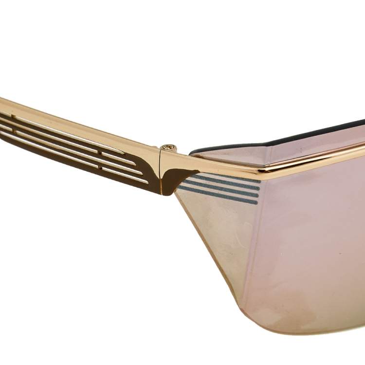 Pre Owned Bvlgari Pale Gold/ Rose Gold Mirrored 6139 Rectangle Sunglasses