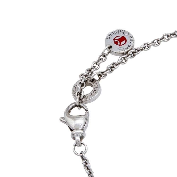 Pre Owned Bvlgari B.Zero1 Save the Children Black Ceramic Sterling Silver Bracelet SM