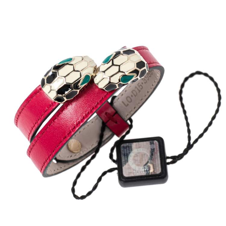 Pre Owned Bvlgari Serpenti Forever Pink Leather Double Wrap Bracelet 