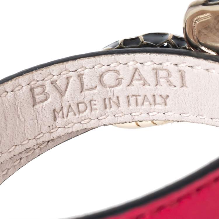 Pre Owned Bvlgari Serpenti Forever Pink Leather Double Wrap Bracelet 