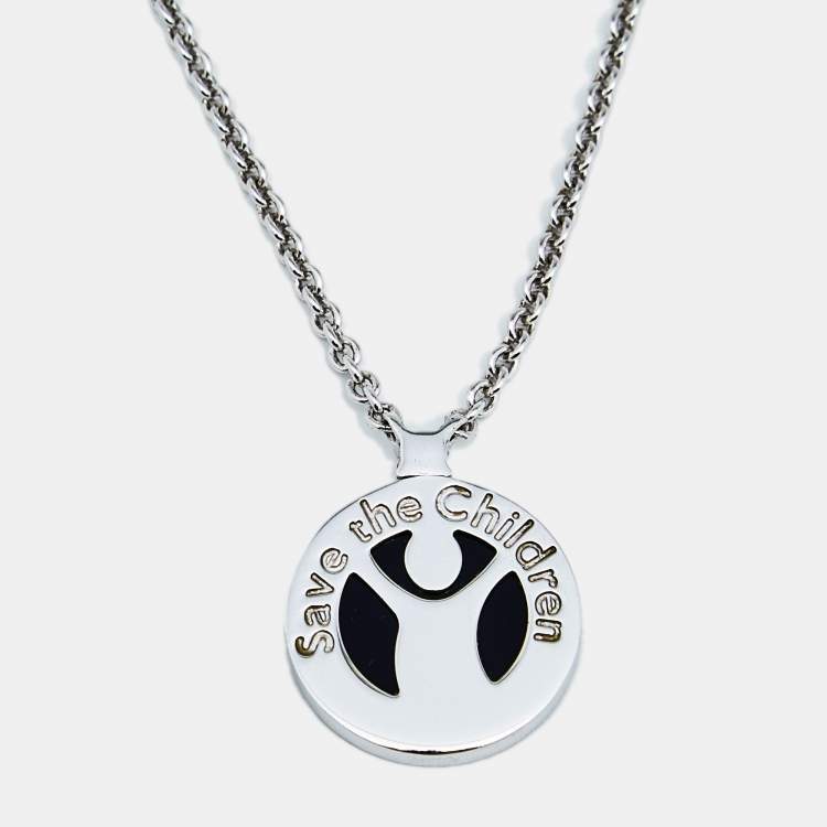 Pre Owned Bvlgari Save the Children Onyx Ruby Sterling Silver Necklace