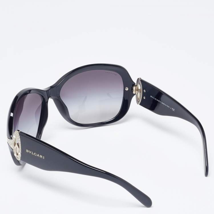 Pre Owned Bvlgari Black & Crystal Embellished/Grey Gradient 8044-B Oversized Sunglasses