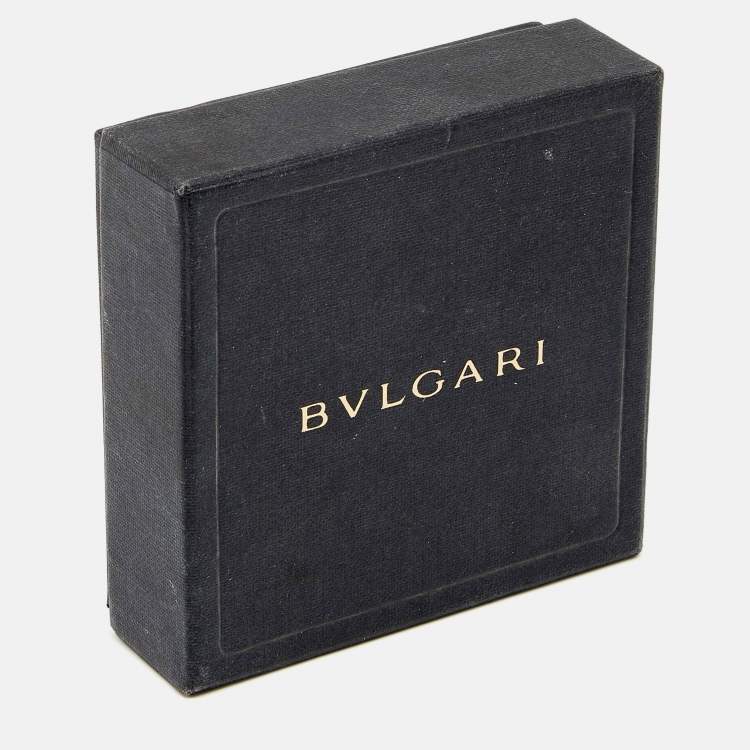 Pre Owned Bvlgari Black Leather Interlocking Circles Charm Open Cuff Bracelet