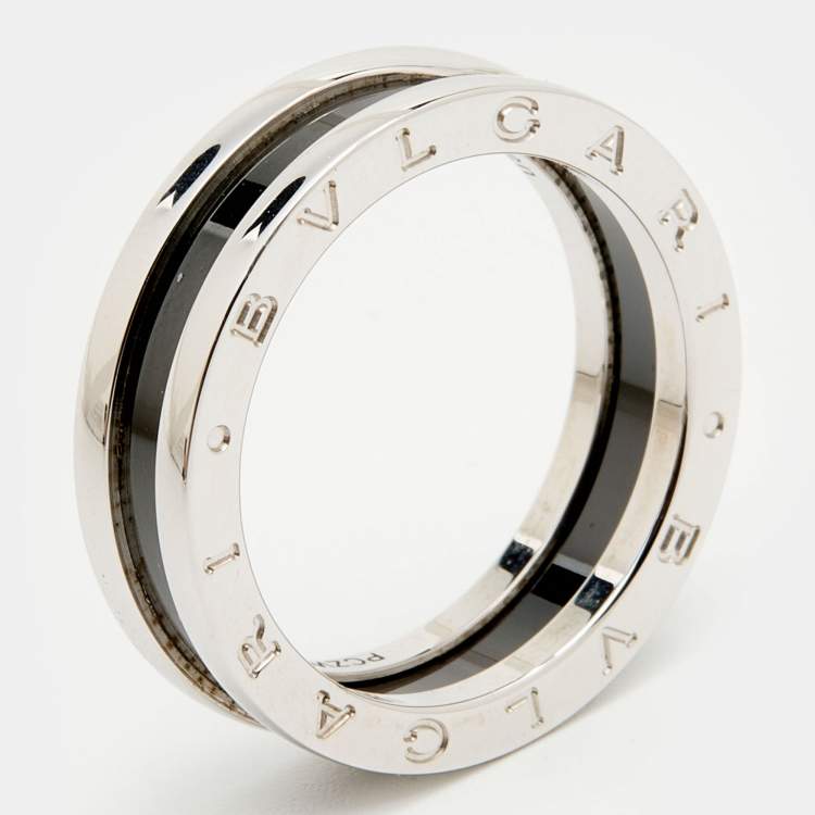 Pre Owned Bvlgari Save the Children Black Ceramic Silver Band Ring Size 62