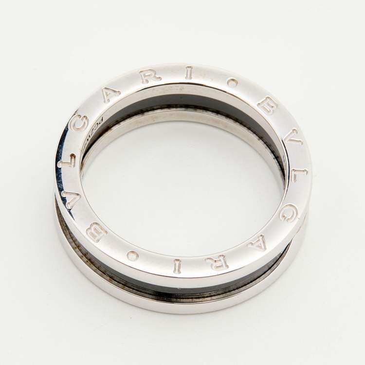 Pre Owned Bvlgari Save the Children Black Ceramic Silver Band Ring Size 62