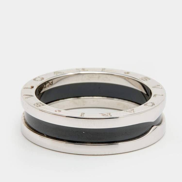 Pre Owned Bvlgari Save the Children Black Ceramic Silver Band Ring Size 62