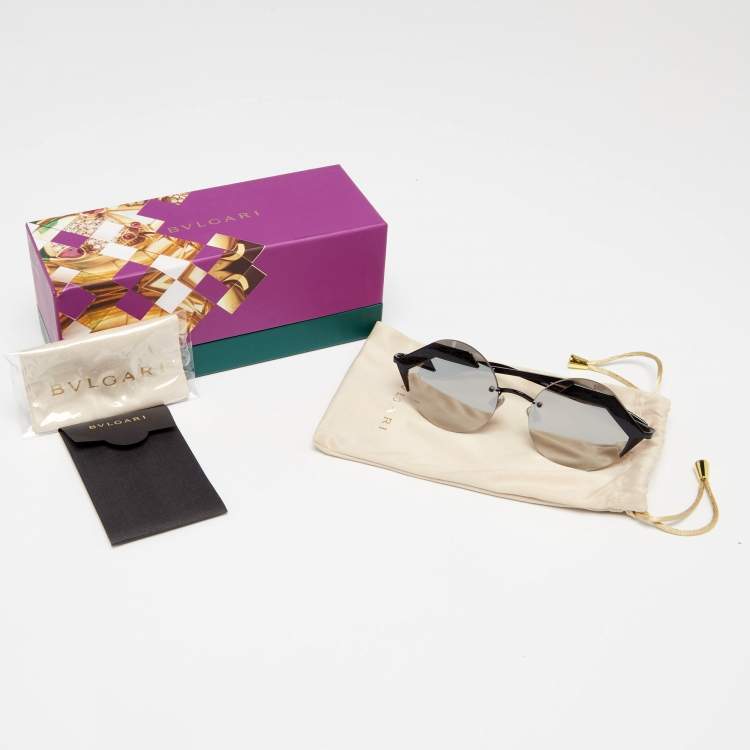 Pre Owned Bvlgari Black 6089 Round Mirrored Sunglasses