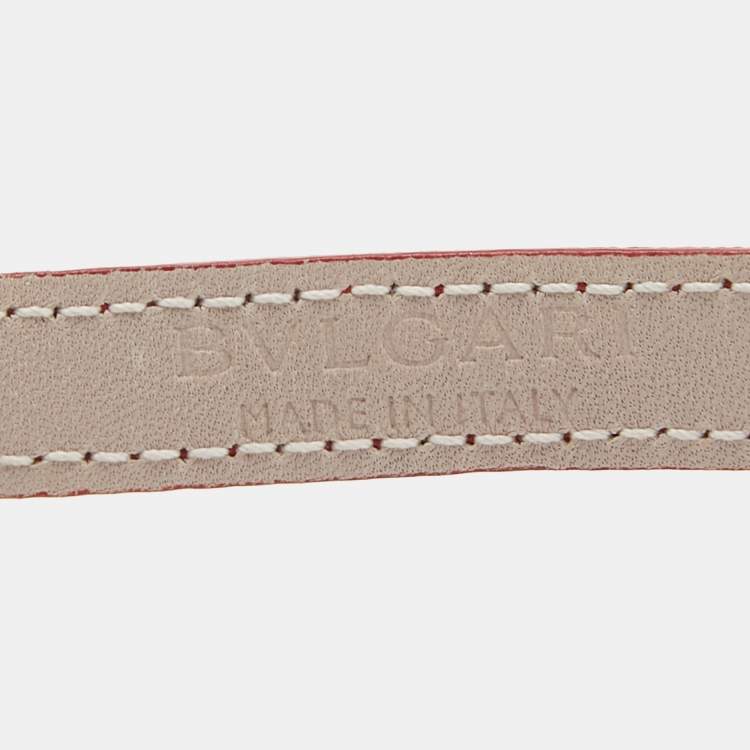 Pre Owned Bvlgari Red Leather Gold Tone Double Coiled Wrap Bracelet