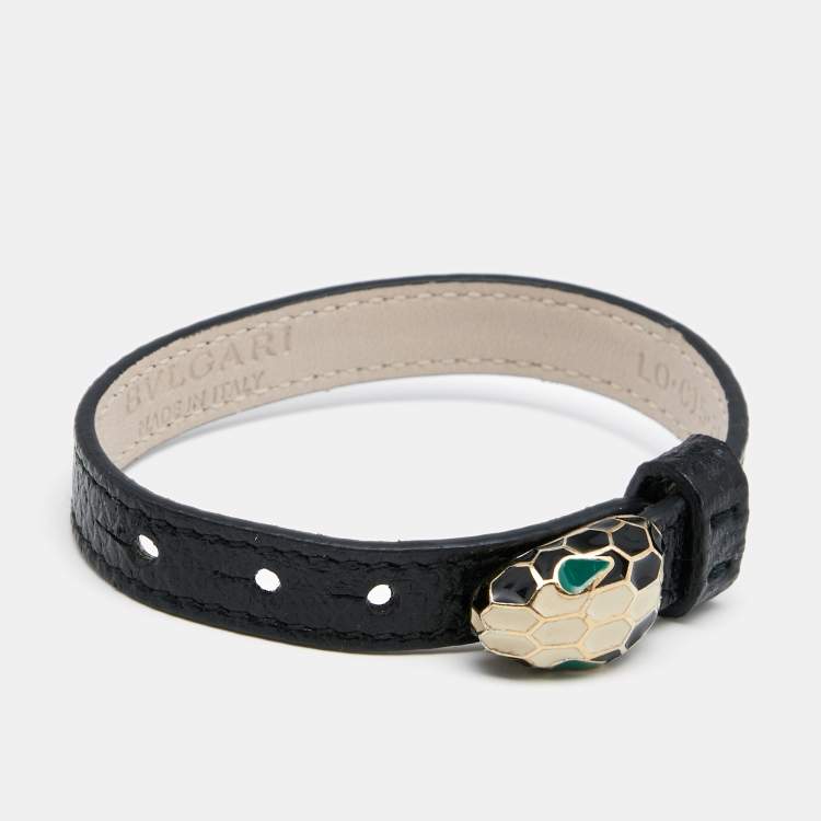 Pre Owned Bvlgari Black Leather Serpenti Forever Bracelet