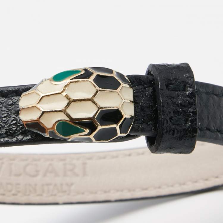 Pre Owned Bvlgari Black Leather Serpenti Forever Bracelet