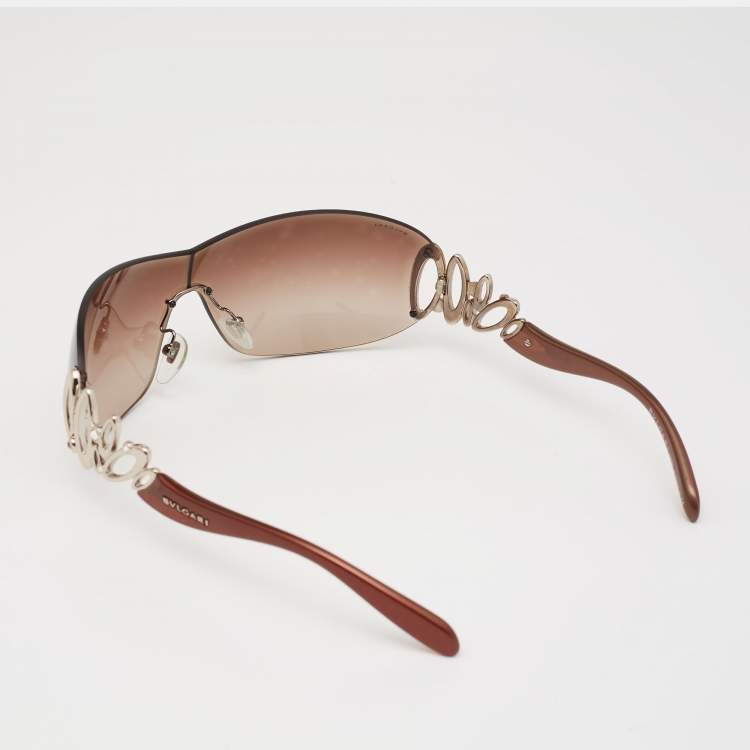 Pre Owned Bvlgari Crystal Embellished/ Brown Gradient 6029 Shield Sunglasses