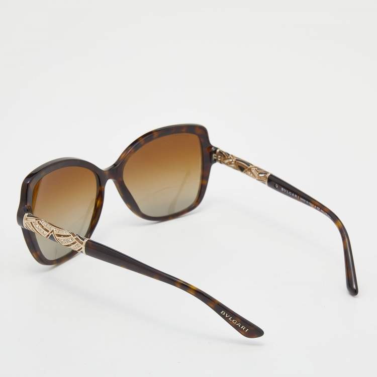 Pre Owned Bvlgari Havana Brown Brown Gradient 8174-B Emblished Polorized Butterfly Sunglasses