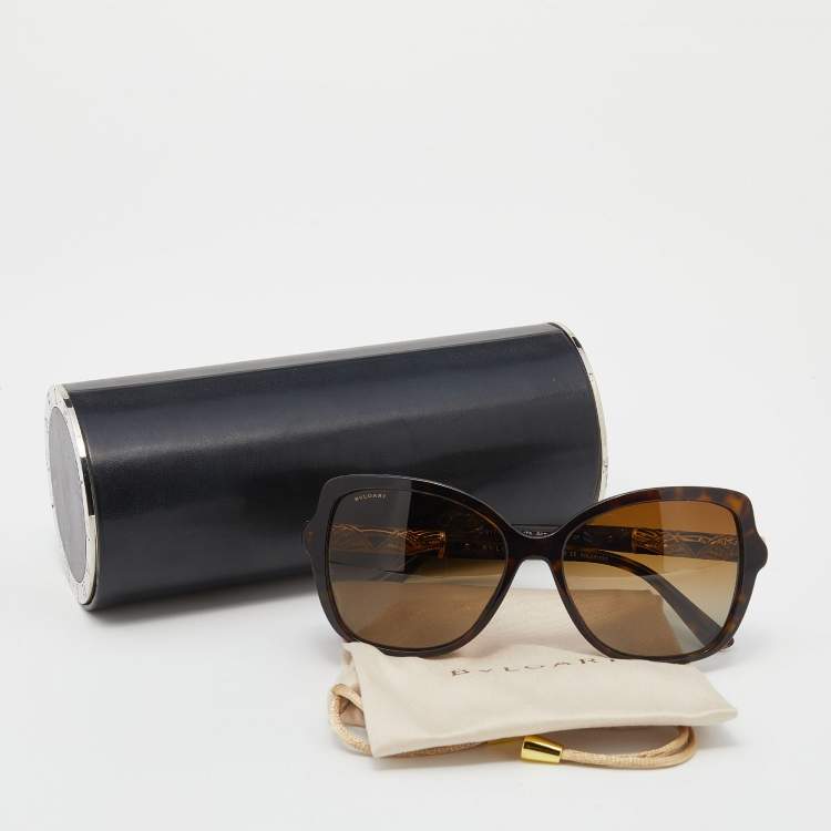 Pre Owned Bvlgari Havana Brown Brown Gradient 8174-B Emblished Polorized Butterfly Sunglasses