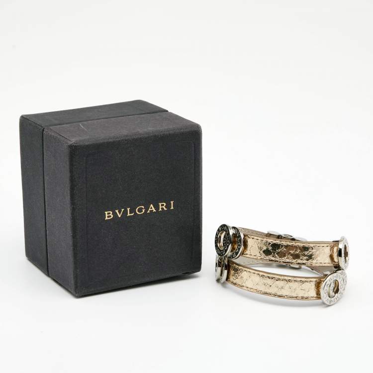Pre Owned Bvlgari Metallic Karung Leather Double Coiled Bracelet