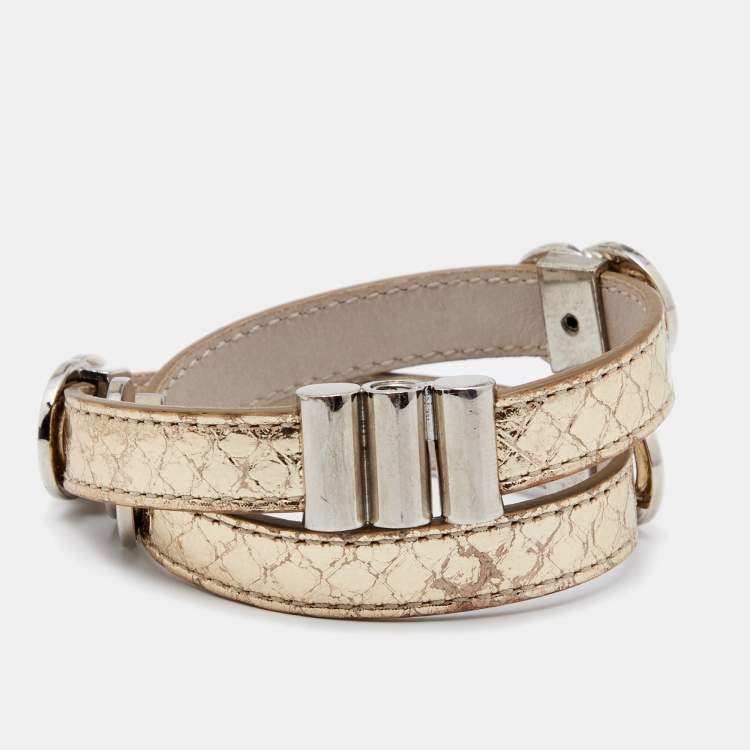 Pre Owned Bvlgari Metallic Karung Leather Double Coiled Bracelet