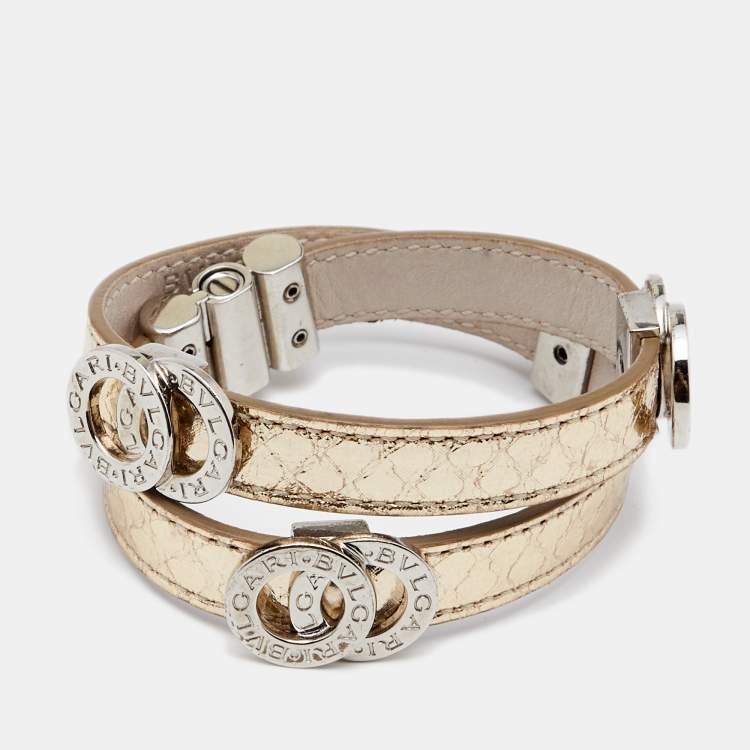 Pre Owned Bvlgari Metallic Karung Leather Double Coiled Bracelet